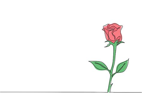 Dibujo de línea continua única romántica hermosa flor rosa tarjeta de