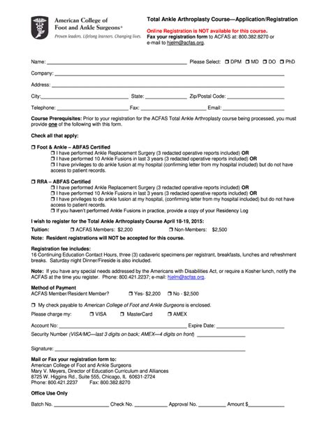 Fillable Online Acfas Total Ankle Arthroplasty Course Application