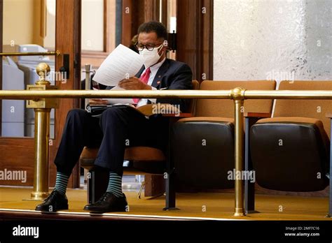 State Sen Sollie Norwood D Jackson Looks Over A Printout Of The