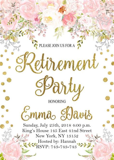 Editable Retirement Party Invitation Floral Retirement Party Etsy Retirement Party