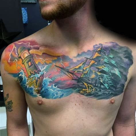 50 Cloud Chest Tattoos For Men Blue Sky Ink Design Ideas