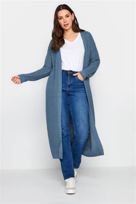 Lts Tall Denim Blue Longline Ribbed Cardigan Long Tall Sally