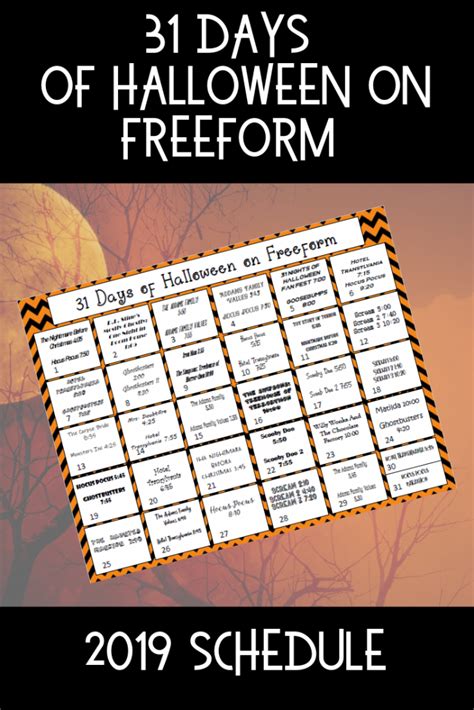 31 Days of Halloween Movies on Freeform - Free Printable Calendar