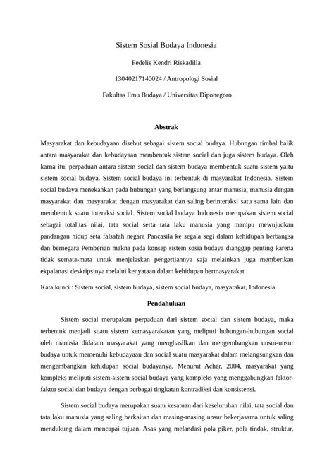 Pdf Sistem Sosial Budaya Indonesia