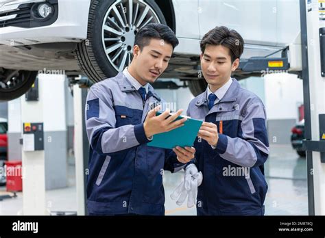 Repair Shop Mechanics Researchers Stock Photo Alamy