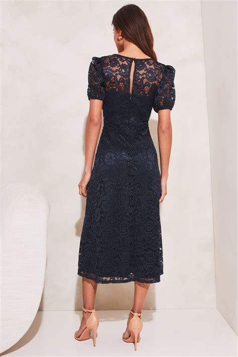 Buy Lipsy Lace Prom Scallop V Neck Puff Sleeve Midi Dress From Next Ireland