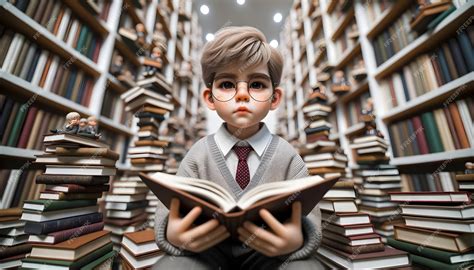 Premium Ai Image Cute Boy With Freckles And Glasses Reading A Book In