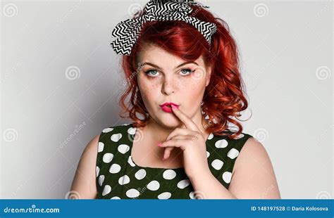 Pin Up A Female Portrait Beautiful Retro Woman In Polka Dot Dress With