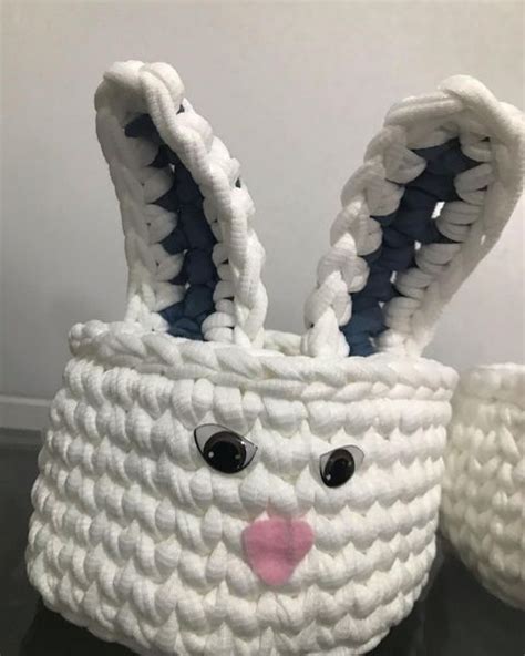 A Close Up Of A Knitted Bunny Basket