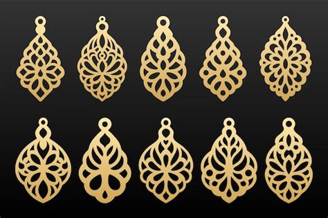 Premium Vector | Earrings laser cut templates set Jewelry pendants ...