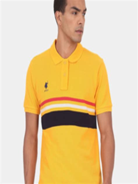 Buy U S Polo Assn Men Yellow Striped Polo Collar T Shirt Tshirts For