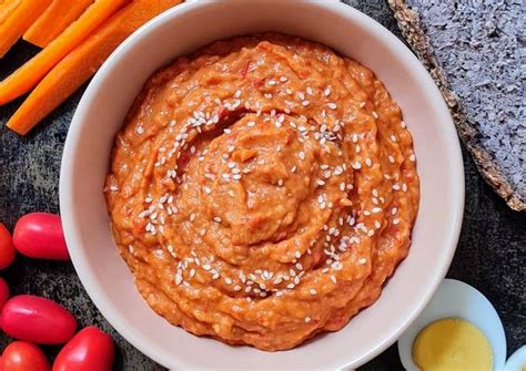 Untable de morrón rojo asado y alubias blancas Dip de pimiento