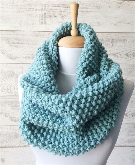 Chunky Knit Scarf Blue Seed Stich Scarf Knit Infinity Scarf Etsy