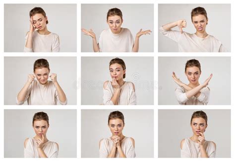 Collage Of Portraits Of Young Beautiful Woman With Different Emotions