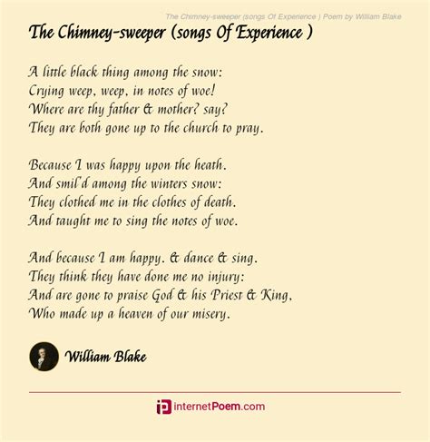 The Chimney Sweeper Songs Of Experience Poem By William Blake