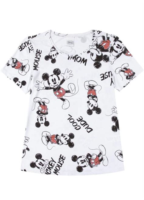 Blusa Manga Curta Estampa Rotativa Branco Disney By Cativa