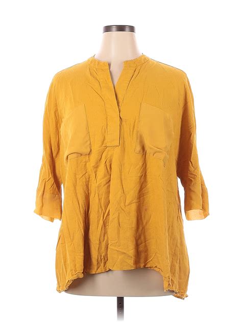 Anne Klein Yellow Short Sleeve Blouse Size Xl 67 Off Thredup