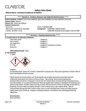 Fillable Online Sds Stanadyne Fuel Conditioner Stabilizer Rev Fax