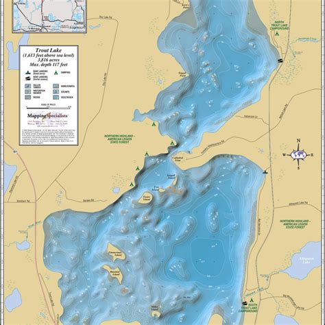 White Sand Lake Lac Du Flambeau Enhanced Wall Map Mapping Specialists Limited