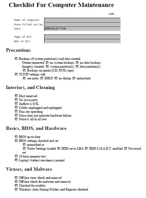 10 Free Sample Laptop Maintenance List Templates Printable Samples