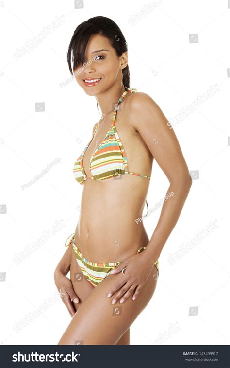 Стоковая фотография 143499517 Portrait Dark Skinned Girl Bikini