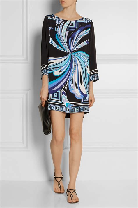 Lyst Emilio Pucci Printed Silk Cady Mini Dress In Blue