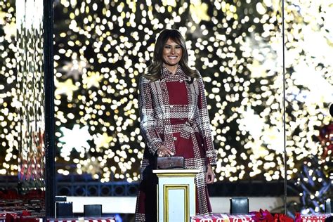 Melania Looks Festive In Beautiful Red And White Checkered Coat At ...