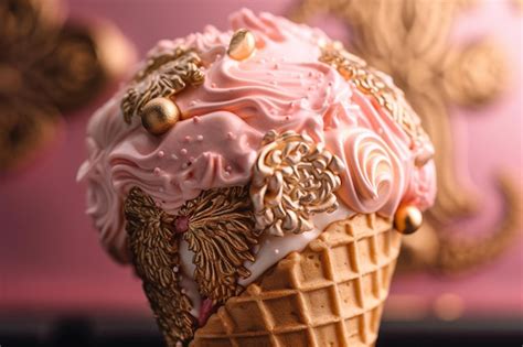 Premium Ai Image A Pink Ice Cream Cone With A Pink Ice Cream Cone On Top