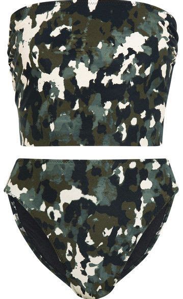 Norma Kamali Bishop Camouflage Print Bandeau Bikini Army Green