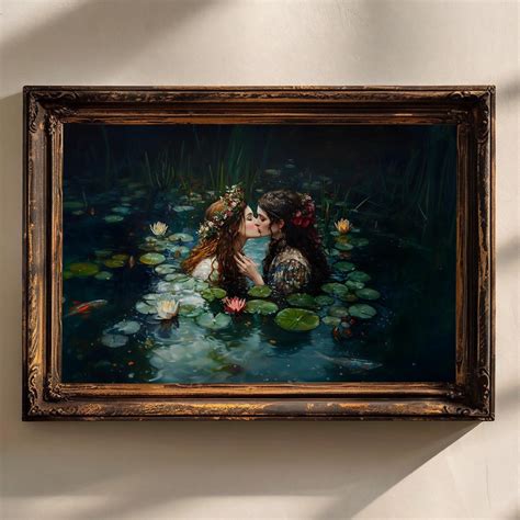 Love Queens Sapphic Art Print The Lake Goth Moody Victorian Lesbian Sappho Wall Art Dark