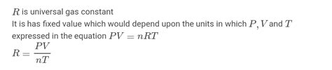 In A Gas Equation PV NRT The Value Of Universal Gas Constant