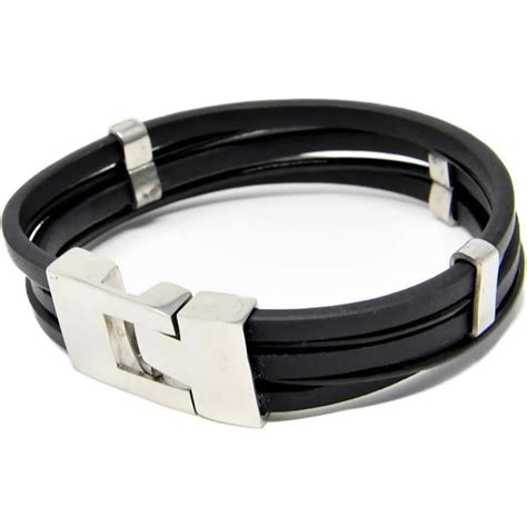 Bracelet En Cuir Noir Pour Homme Fait Main Cuir Naturel Et