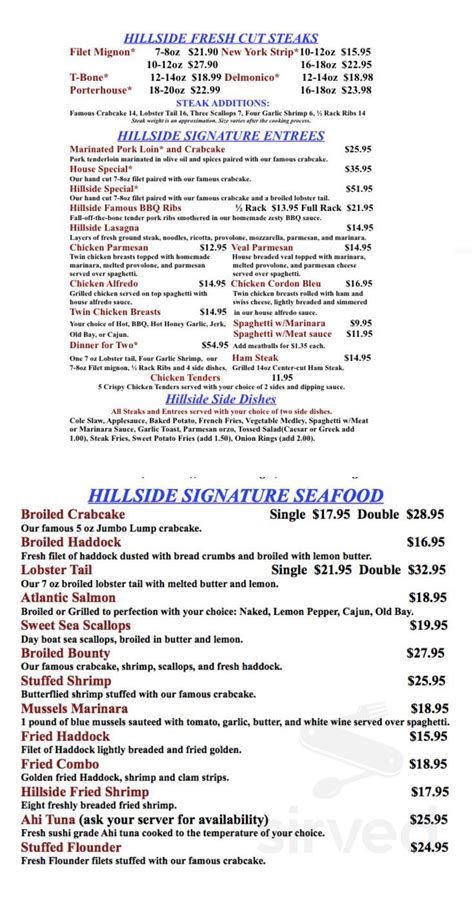 Menu Goldsboro Pas Hillside Cafe Sirved