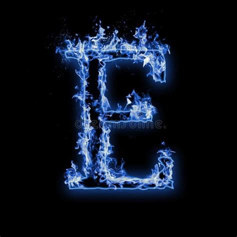 Letter E Blue Fire Flames On Black Vector Illustration Soyut