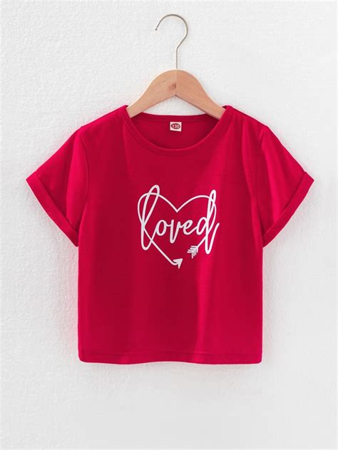 Girls Heart And Letter Graphic Tee Girls Graphic Tee T Shirts For Women Graphic Tees