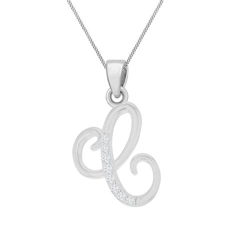 Sterling Silver Rhodium Plated Cubic Zirconia Script C Initial Penda