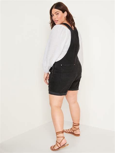 Slouchy Straight Black Wash Cut Off Non Stretch Jean Short Overalls