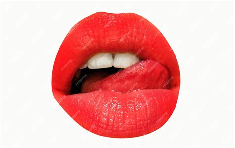 Icono De La Boca Labios Femeninos Sexy Con Lápiz Labial Rojo Aislado En La Lengua Blanca De