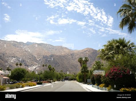 Palm Springs Street and Mountain View Stock Photo - Alamy