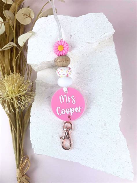 Personalised Bright Pink Lanyard Two Tiny Elephants