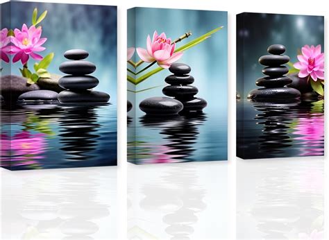 Amazon Ccwacpp Zen Canvas Wall Art Panels Zen Stone Lotus Flower