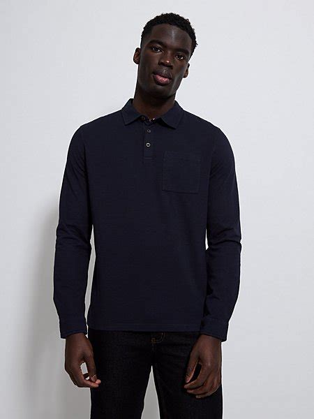 Navy Textured Long Sleeve Polo Top Men George At Asda