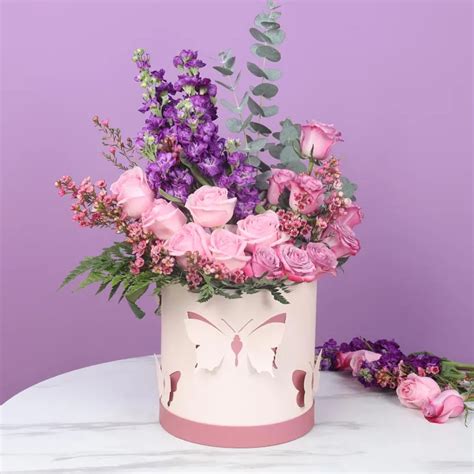 Online Butterfly Pink and Purple Flower Box in UAE - Buy Any Flowers