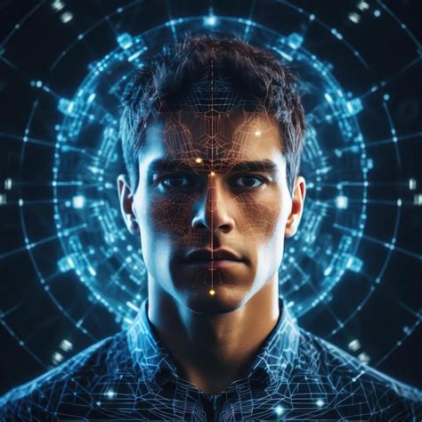 Premium Photo Futuristic Portraits Of Men With Digital Faces And