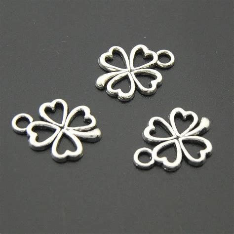 60 St Cke Silber Farbe Legierung Gl Ck Vier Leaf Clover Charms Perlen