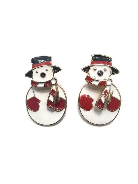 Gold Tone Snowman 2 Piece Enameled Figural Snowman Stud Earrings For