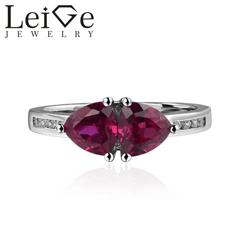 Leige Jewelry Genuine Lab Ruby Ring Romantic Gifts July Birthstone 925