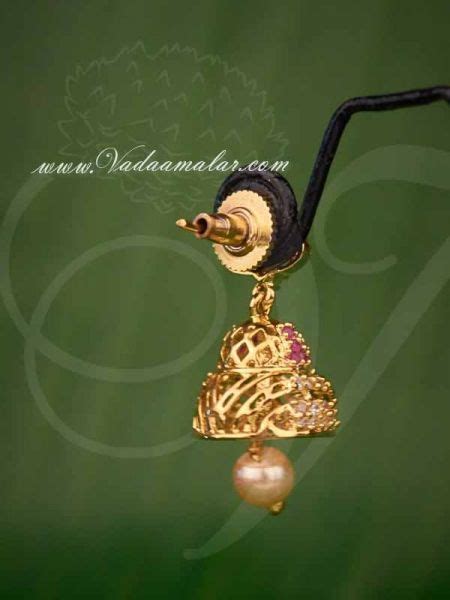 American Diamond And Ruby Emerald Stone Indian Design Jhumki Buy Online