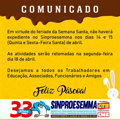 Comunicado Feriado Semana Santa SINPROESEMMA