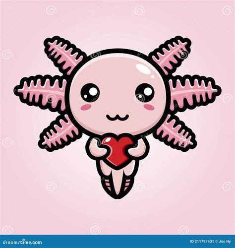 Cartoon Character Of A Cute Axolotl Animal Couple Hugging Love Stock